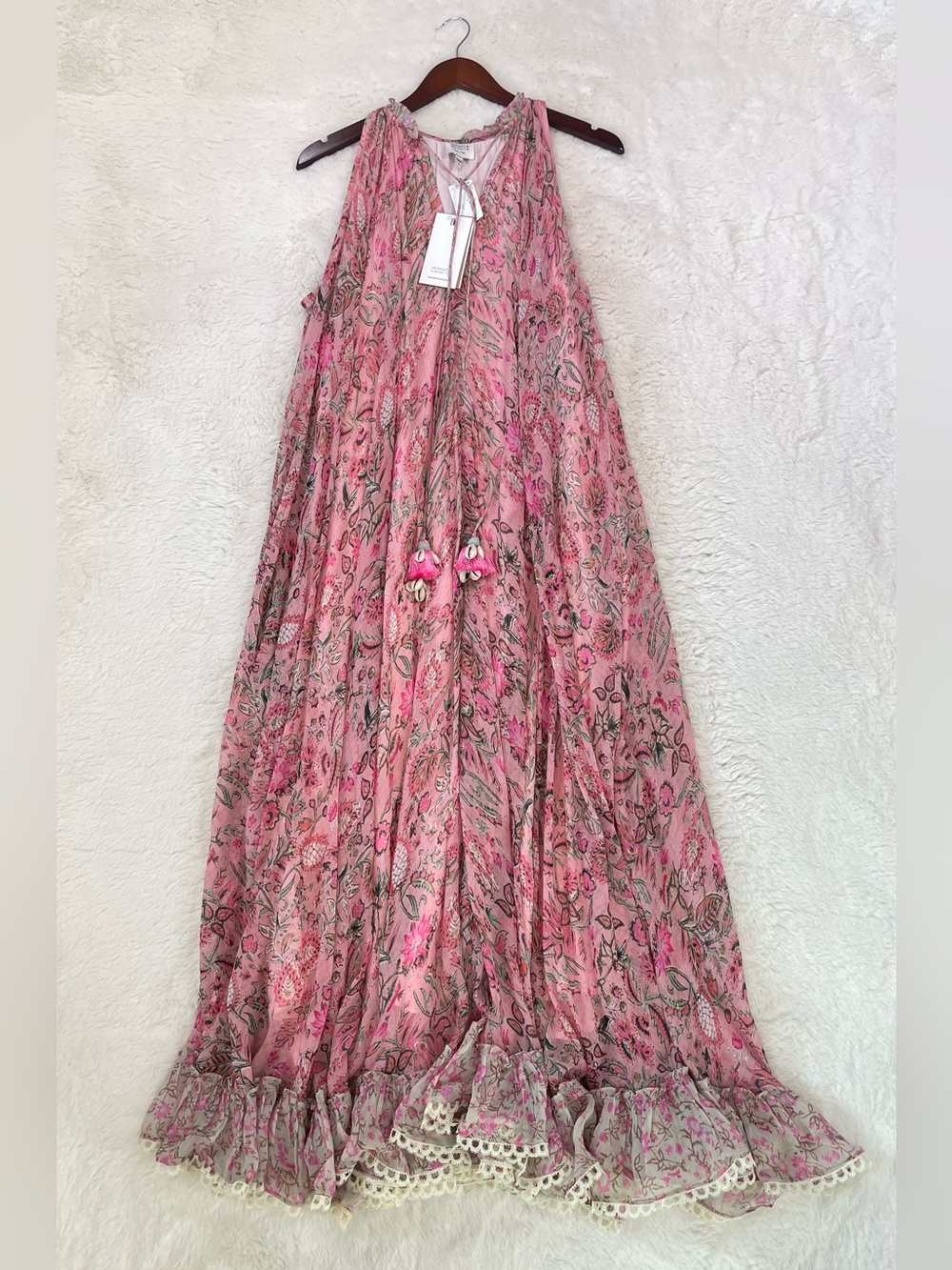 HEMANT & NANDITA Pink Floral Halter Maxi Dress, Size Medium - Picture 2 of 9